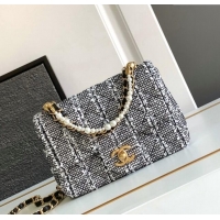 Best Price Chanel Tweed Mini Flap Bag with Chain and Pearls AS4385 Black/White 2024