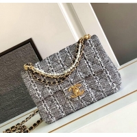 Famous Brand Chanel Tweed Small Flap Bag with Chain and Pearls AS4384 Black/White 2024