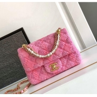 Promotional Chanel Tweed Mini Flap Bag with Chain and Pearls AS4385 Pink 2024