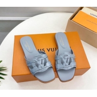 Good Quality Louis Vuitton LV Isola Flat Slides Sandal in Embossed Leather Light Blue 606129