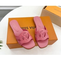 Unique Style Louis Vuitton LV Isola Flat Slides Sandal in Embossed Leather Pink 606130