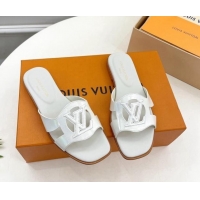 Grade Quality Louis Vuitton LV Isola Flat Slides Sandal in Embossed Leather White 606131