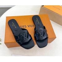 Purchase Louis Vuitton LV Isola Flat Slides Sandal in Embossed Leather Black 606132