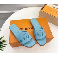 Low Price Louis Vuitton LV Isola Flat Slides Sandal in Calf Leather Light Blue 606134