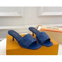 Good Quality Louis Vuitton Neo Revival Heel Slide Sandals 5cm in Monogram Leather Blue 606143