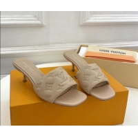 Top Grade Louis Vuitton Neo Revival Heel Slide Sandals 5cm in Monogram Leather Beige 606144