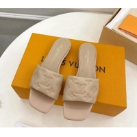 Buy Discount Louis Vuitton Neo Revival Flat Slide Sandals in Monogram Leather Beige 606148