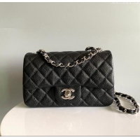 Luxury Cheap Chanel Grained Calfskin Classic Mini Flap Bag A01116 Black/Silver 2024