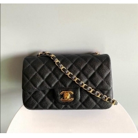 Trendy Design Chanel Grained Calfskin Classic Mini Flap Bag A01116 Black/Gold 2024