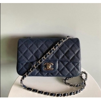 Top Grade Chanel Grained Calfskin Classic Mini Flap Bag A01116 Navy Blue/Silver 2024