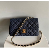 Buy Fashionable Chanel Grained Calfskin Classic Mini Flap Bag A01116 Navy Blue/Gold 2024