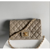 Famous Brand Chanel Grained Calfskin Classic Mini Flap Bag A01116 Grey/Gold 2024