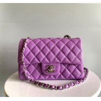 Buy Sophisticated Chanel Grained Calfskin Classic Mini Flap Bag A01116 Purple/Silver 2024