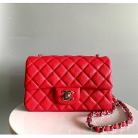 Spot Bulk Chanel Grained Calfskin Classic Mini Flap Bag A01116 Red/Silver 2024