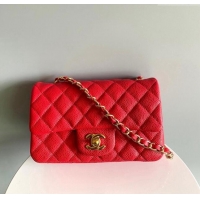 Classic Cheap Chanel Grained Calfskin Classic Mini Flap Bag A01116 Red/Gold 2024