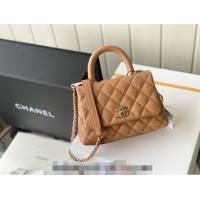 Top Quality Chanel Grained Calfskin Mini Flap Bag with Top Handle AS2215 Brown Leather 2024 