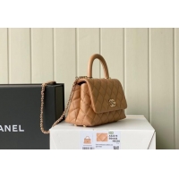 Top Quality Chanel Grained Calfskin Mini Flap Bag with Top Handle AS2215 Brown Leather 2024 