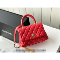 New Design Chanel Grained Calfskin Mini Flap Bag with Top Handle AS2215 Red 2024