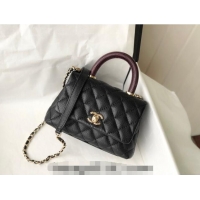 Buy Classic Chanel Grained Calfskin Mini Flap Bag with Top Handle AS2215 Black/Brown 2024