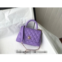 Market Sells Chanel Grained Calfskin Mini Flap Bag with Top Handle AS2215 Purple 2024