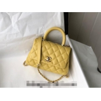 Best Price Chanel Grained Calfskin Mini Flap Bag with Top Handle AS2215 Yellow 2024