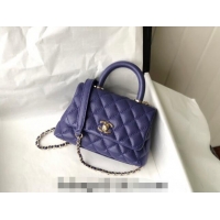 New Release Creation Chanel Grained Calfskin Mini Flap Bag with Top Handle AS2215 Dark Purple 2024