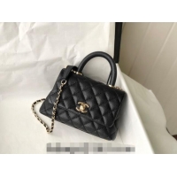 New Fashion Chanel Grained Calfskin Mini Flap Bag with Top Handle AS2215 Black 2024