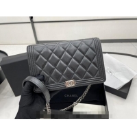 Modern Classic Chanel Lambskin Boy Chanel Wallet On Chain Bag WOC AP7062 Black/Silver 2024