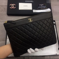 Elegant Inexpensive Chanel Quilted Lambskin Pouch 9823 Black 2024