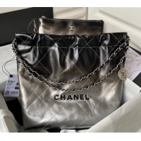 Spot Bulk Chanel 22 Metallic Shaded Calfskin Small Shopping Bag AS3260 Black/Silver 2024