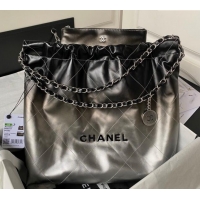 Buy Classic Chanel 22 Metallic Shaded Calfskin Shopping Bag AS3261 Black/Silver 2024