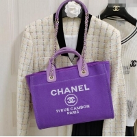 Luxurious Chanel Deauville Mixed Fibers & Calfskin Medium Shopping Bag A8012 Violet Purple 2024