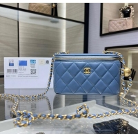 Buy Cheap Chanel Lambskin Clutch with Chain and Gold-Tone Ball AP2303 Blue 2024