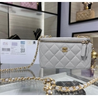 Inexpensive Chanel Lambskin Clutch with Chain and Gold-Tone Ball AP2303 Light Grey 2024