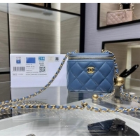 High Quality Chanel Lambskin Clutch with Chain and Gold-Tone Ball AP1447 Blue 2024