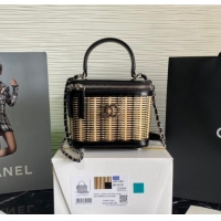 Top Quality Chanel Wicker and Calfskin Vanity Case AS1352 Black 2024