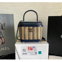 Promotional Chanel Wicker and Calfskin Vanity Case AS1352 Blue 2024