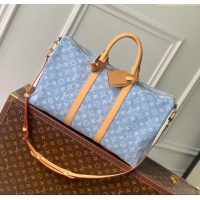 Promotional Louis Vuitton Keepall Bandoulière 45 Bag in Monogram Denim 100% GOTS-certified M25334 Blue 2024