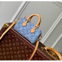 Promotional Louis Vuitton Nano Speedy Bag in Monogram Denim 100% GOTS-certified Cotton M11212 Blue 2024