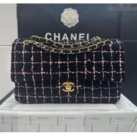 Super Quality Chanel Classic Tweed Medium Flap Bag A01112 Black/Pink 2024