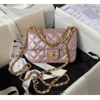 Top Quality Chanel Shiny Lambskin Mini Flap Bag with Chain and Pearls AS4385 Pink 2024