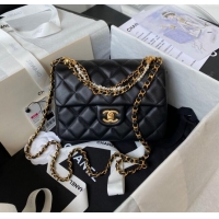 Famous Brand Chanel Shiny Lambskin Small Flap Bag with Chain and Pearls AS4384 Black 2024