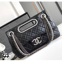 Buy Discount Chanel Calfskin Westminsten Large Flap Bag with Pearls and Chain AS0311 Black 2024