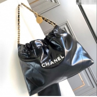 Pretty Style Chanel Shiny Calfskin 22 East West Shopping Bag AS4486 Black/Gold/White 2024