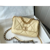 Big Discount Chanel 19 Shiny Lambskin Small Flap Bag AS1160 Light Yellow 2024