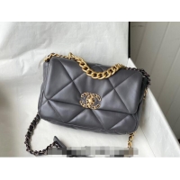 Luxury Cheap Chanel 19 Shiny Lambskin Small Flap Bag AS1160 Dark Grey 2024