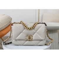 Most Popular Chanel 19 Shiny Lambskin Small Flap Bag AS1160 White 2024