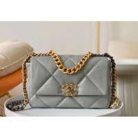 Grade Quality Chanel 19 Shiny Lambskin Small Flap Bag AS1160 Light Grey 2024