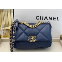 Grade Quality Chanel 19 Shiny Lambskin Small Flap Bag AS1160 Dark Blue 2024