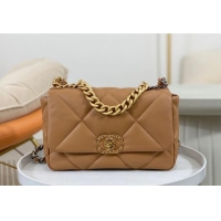 Top Quality Chanel 19 Shiny Lambskin Small Flap Bag AS1160 Caramel Brown 2024